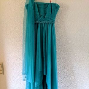 Turquoise tulle formal dress gown
